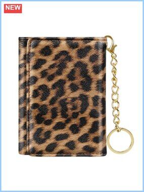 Slim Trifold Leopard Wallet RFID Blocking Card Holder with ID Window